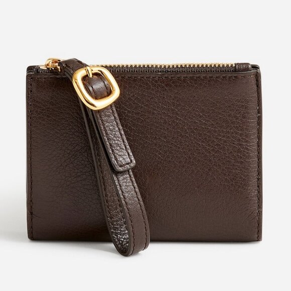 Madewell Leather Bifold Wallet Wristlet Dark Carob Brown with Zip - Picture 1 of 6